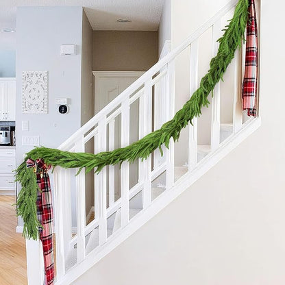 9ft 1pcs Christmas Norfolk Pine Garlands Dense Realistic Artificial Faux Greenery Garland Winter Christmas Garland for Fireplace, Wall, Window, Indoor Outdoor Xmas Decor