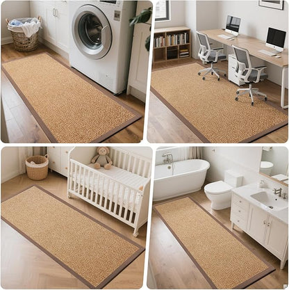 Washable Runner Rug 3x5 Jute Like Entryway Indoor Runner Mat Rugs Non Slip, Woven Soft Farmhouse Area Boho Floor Carpet for Hallway Kitchen Laundry Hall Backdoor Bedroom Living Room, Brown