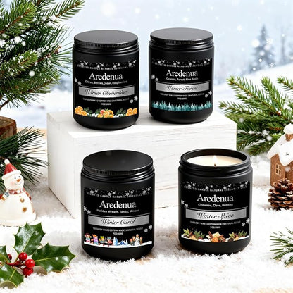 Winter Candles Set – 4 Pack Holiday Scented Candles, 28oz Soy Candle for Home Scented, Cozy Scents of Winter Carol/Spice/Clementine/Forest - Holiday Candle Christmas Gifts for Women Men
