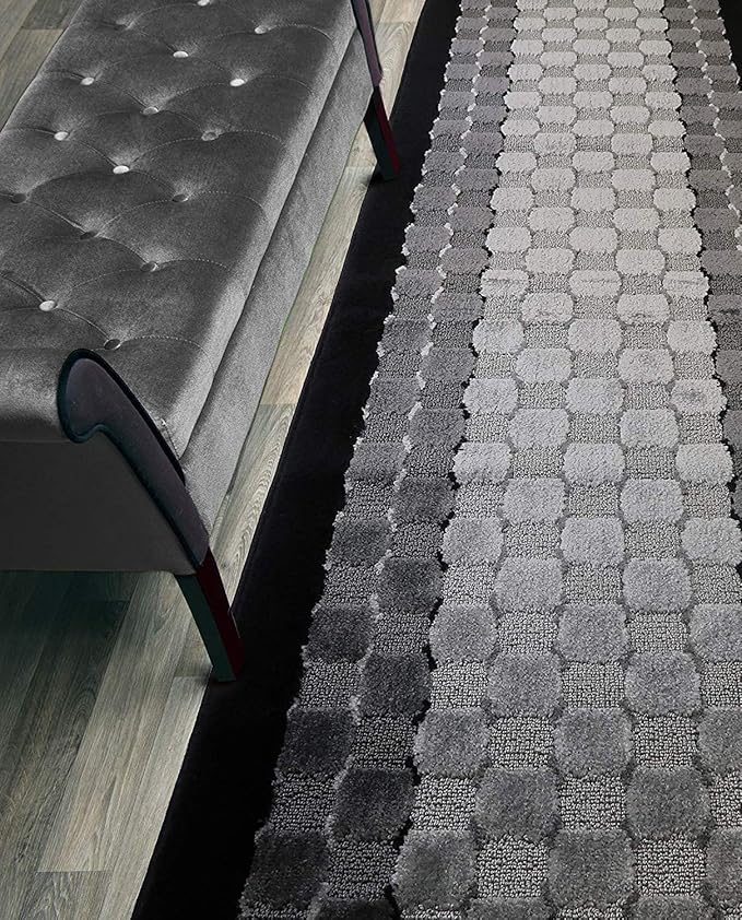 13 ft Long Non-Slip Washable Carpet Runner Rug with Rubber Backing, Custom Floor Mat for Kitchen Hallway Stairs Bedroom Bathroom Entryway, Checkered Black - Grey, Your Choice of Length, (26" X 13')