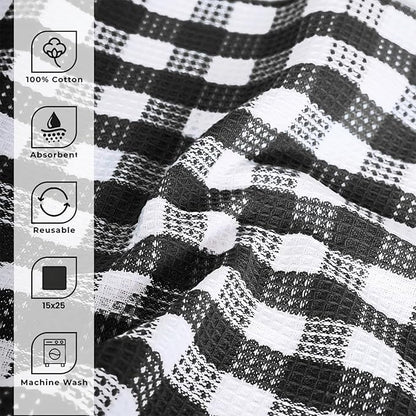 Blue Needles Waffle Weave Kitchen Towels, 15x25 Inches 100% Cotton Set of 6 Dish Cloths for Kitchen, Ultra Soft & Absorbent with Hanging Loop, Dish Rags for Quick Drying, Assorted - Black