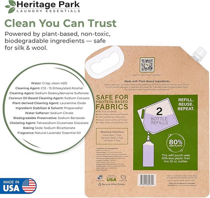 Heritage Park Luxury Laundry Detergent | Dermatologist Tested Plant based Natural & Enzyme Laundry Detergent | Sensitive Skin Friendly - Lavender Mist (64 fl oz Refill)