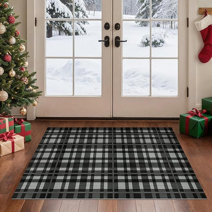 GENIMO Checkered Rug 27.5x43 inches Black and White Fine Plaid Outdoor Rug Buffalo Plaid Rugs Mat Fall Doormats Washable Rug for Front Porch Decor Indoor Entrance Patio Balcony Entryway