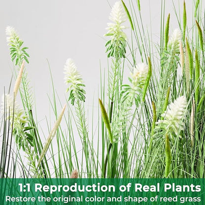 4ft 2-Pack Horsetail Reed Grass with White Cockscomb Flower, 48in Tall Indoor Outdoor Green Onions Fake Plants in Pot, Home Office Decorative Artificial Plant & Greenery, Wedding Décor