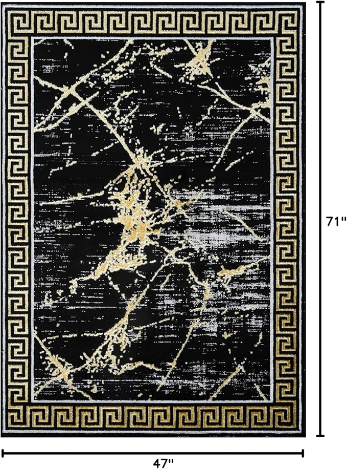 GLORY RUGS Area Rugs Marble 4x5 Black Gold Carpet Modern Abstract Rug Living Room Dining Bedroom Rug