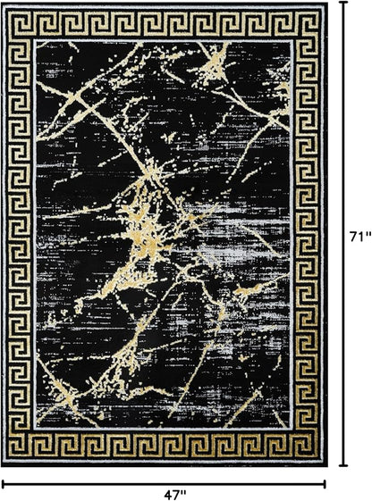 GLORY RUGS Area Rugs Marble 4x5 Black Gold Carpet Modern Abstract Rug Living Room Dining Bedroom Rug