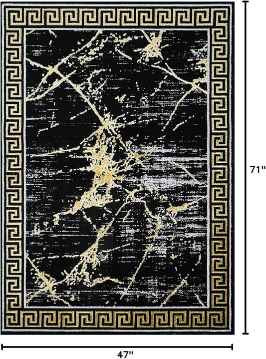 GLORY RUGS Area Rugs Marble 4x5 Black Gold Carpet Modern Abstract Rug Living Room Dining Bedroom Rug