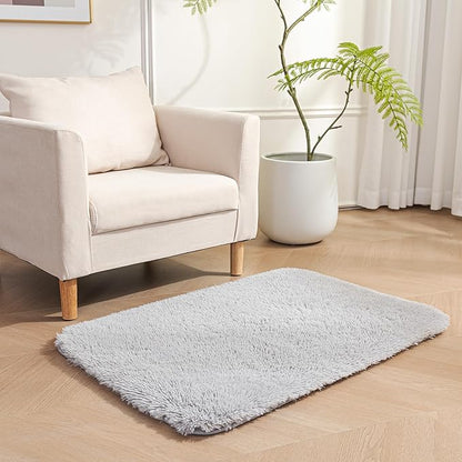 Amazon Basics Fluffy Washable Area Rug, Bedside Shaggy Carpet for Door Entryway, Living Room and Bedroom, 2' W × 3' L, Gray