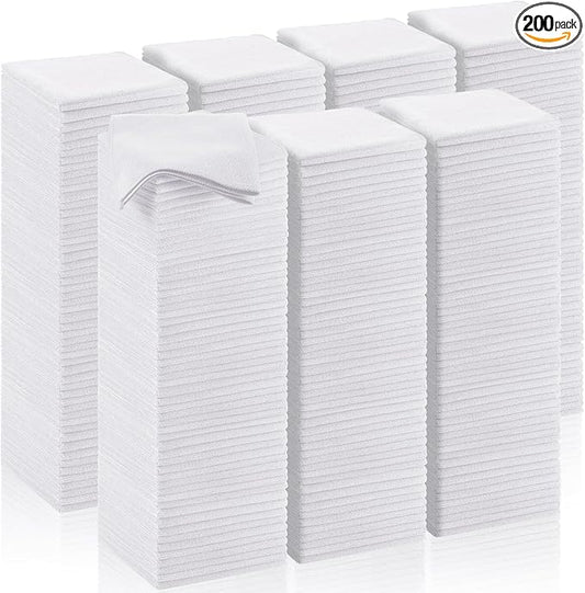 Oudain 200 Pcs Microfiber Cleaning Cloth 16x16 Inch Microfiber Towels for Car Ultra Absorbent Cleaning Rags Reusable Lint Free Streak Free Detailing Towel for Car Washing Drying Dusting (White)