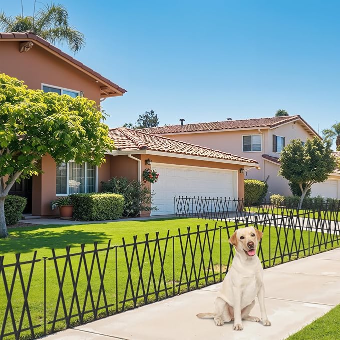 Metal Decorative Garden Fence 24" H x 24" W (5 Panels, 10 Ft Total) Rustproof Animal Barrier No Dig Decorative Fencing for Dogs,Pet, Yard,& Patio, Landscape, Border，Easy Installation