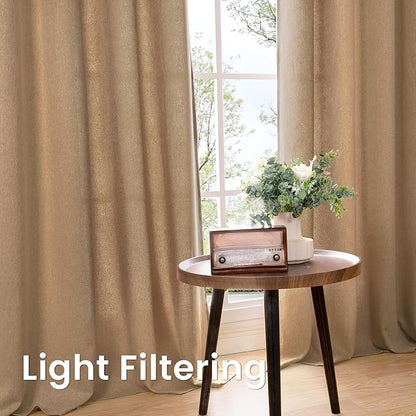 BGment Camel Linen Curtains 54 Inch Length for Short Window, Burlap Semi Sheer Drapes Light Filtering with Grommet Privacy Non See Through for Living Bedroom Farmhouse, 2 Panels, Each 52 Inch Wide