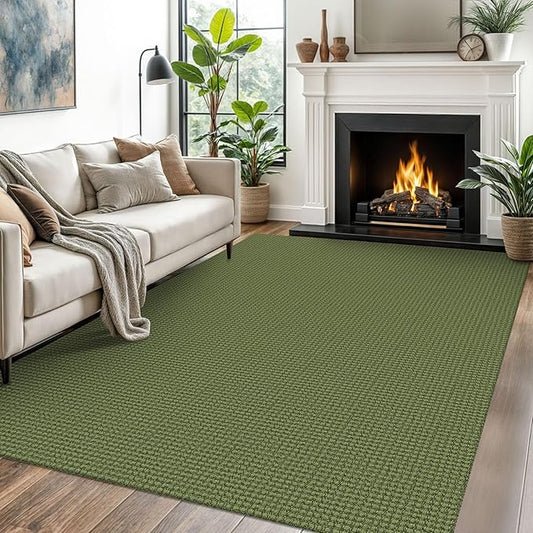EARTHALL Woven Area Rugs 5x7 Ft Washable Living Room Rugs Non Slip Rubber Backed Dining Room Rug Braided Bedroom Rugs Indoor Floor Carpet for Living Room, Bedroom, Dining Room, Green