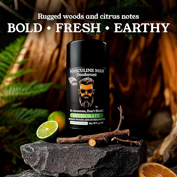 Deodorant for Men - Aluminum Free Mens Deodorant - Travel Size Natural Deodorants - Sweat Protection for Underarm, Stain-Free Stick Deodorants, Made in USA, 3.2oz (Pack of 2, Invigorate)
