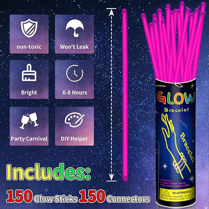 150 Pack 8” Pink Glow Sticks Bulk with 150 Connectors Neon Glow In The Dark Party favors Supplies for Holiday Birthday Party Decoration (Pink)