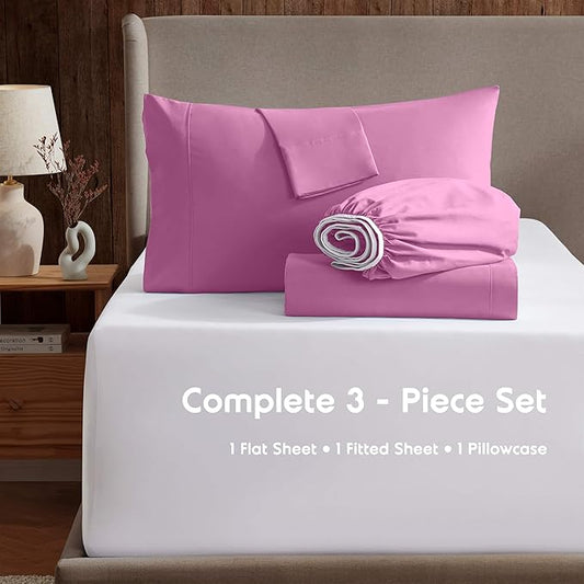 Nestl Twin Sheet Set - 1800 Ultra-Soft Microfiber Twin Bed Sheets - Double Brushed - Deep Pockets - Easy Fit - Extra Soft - 3 Piece Set - Bedding Sheets & Pillowcases (Twin, Light Pink)
