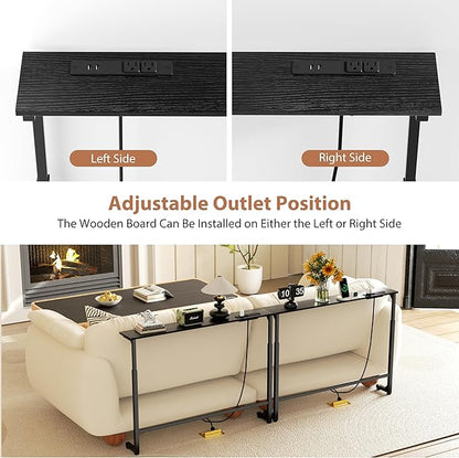GRLEAF 2 Pack Adjustable Height Narrow Console Table with Power Outlets, 78.7" Long Sofa Table with Charging Station Behind Couch Table Skinny Entryway Table for Living Room and Hallway – Black