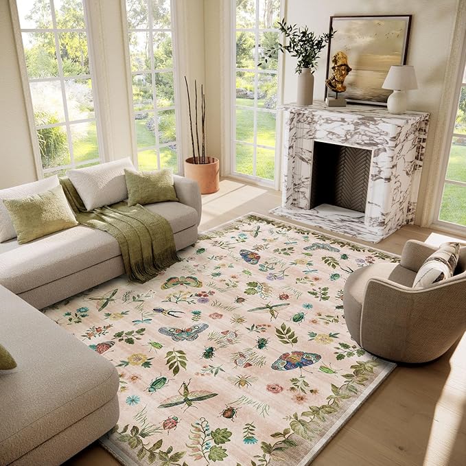 Machine Washable Rugs for Living Room: 6x9 Area Rugs Bedroom Rug Stain Resistant Non Slip Low Pile Soft Lightweight Carpet for Kitchen Dining Room Nursery Kids Room Home Office Farmhouse
