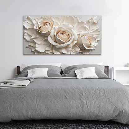 QSQ Wall Art For Living Room White Flower Wall Art Modern Canvas Art Wall Decor Home Wall Decor Suitable Flower Pictures For Bedroom Apartment Office Decoration Can Be Hung 24" X 48"
