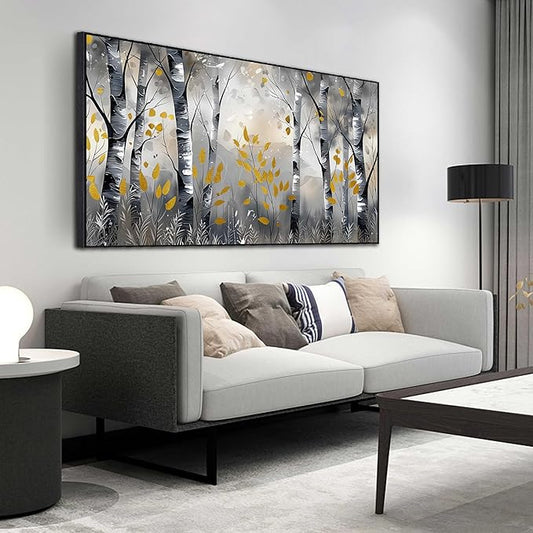 Large Black and White Birch Tree Landscape Canvas Wall Art With Black Wood Frames for Living Room Bedroom Home Office Modern Canvas Prints Framed Wall Art Size 30x60