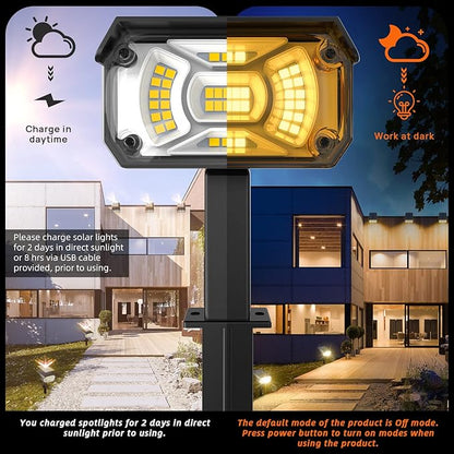 3 Brightness Modes Solar Outdoor Lights with Super Bright 40LEDs, 360 Adjustable Lighting Angle, USB Charging, Longer Working Time, Waterproof, Patio, Porch, Driveway
