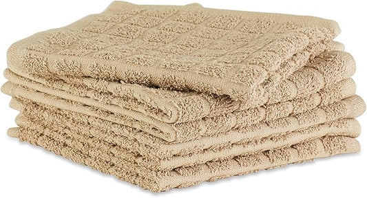 DII Basic Terry Collection Solid Windowpane Dishcloth Set, 12x12, Pebble, 6 Piece