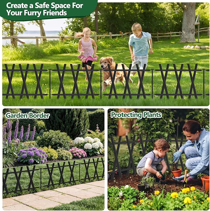 Metal Decorative Garden Fence Rustproof Animal Barrier No Dig Decorative Fencing for Dogs,Pet, Yard,& Patio, Landscape, Border，Easy Installation 13" H×7 Ft (5 Panels)