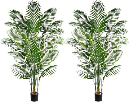 2 Pack Artificial Palm Tree 6FT Artificial Plants Indoor Tropical Fake Palm Tree Areca Floor Plant in Black Pot with 18 Trunks & Real Bark Design, Faux Palm Plant for Outdoor Patio Home Office Decor