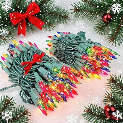 Christmas Lights Multicolor,Incandescent Light String Green Wire Indoor Outdoor, 200 Counts(2x100) 45 FT Length,Tree Light, Holiday Decorations in Party Birthday Bar