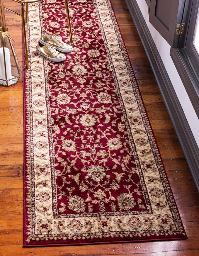 Rugs.com Aditi Collection Rug – 2' 7 x 13' Runner Red Low Rug Perfect for Living Rooms, Large Dining Rooms, Open Floorplans