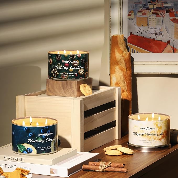 4EVER Scented Candles | 4-Wick 18oz Soy Wax Candle | Up to 50Hrs Clean Burn | Aromatherapy Candles for Home Scented | Gifts for Women & Mom, Holiday Cookies