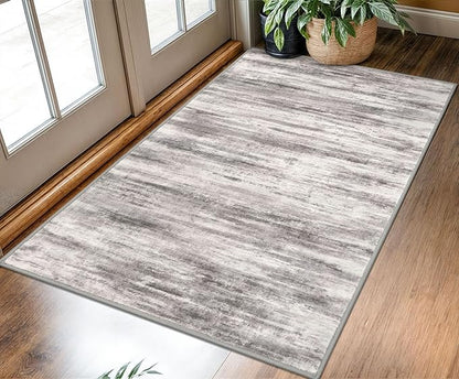 KOZYFLY Area Rug 3x5 Modern Ombre Living Room Area Rug, Washable Rugs for Bedroom Non-Slip Soft Stain Resistant Striped, Print Grey Beige Abstract Carpet for Living/Laundry/Kid Room