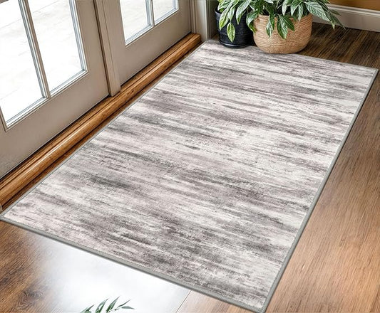 KOZYFLY Area Rug 3x5 Modern Ombre Living Room Area Rug, Washable Rugs for Bedroom Non-Slip Soft Stain Resistant Striped, Print Grey Beige Abstract Carpet for Living/Laundry/Kid Room