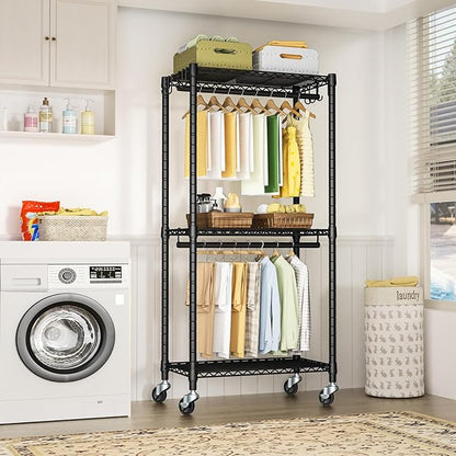 P3 Mini Rolling Clothes Rack, Clothing Racks for Hanging Clothes, Heavy Duty Garment Rack with Wheels, Freestanding Portable Closet Rack 23.6'' W x 14'' D x 78.5'' H, Max Load 430 Lbs, Black