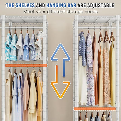 Raybee 88.2" W Clothes Rack Heavy Duty Clothing Racks for Hanging Clothes Portable Closet Loads 1200LBS Freestanding Garment Rack for Bedroom 88.2" W x 75.6" H x 15.7" D, White