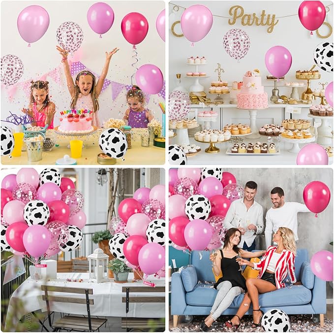Pink Cow Balloons, 12 Inch Pink Cow Print Balloons, Pastel Hot Pinks Cows Pattern Helium Balloon Confetti Latex Balloon for Girl Farm Birthday Baby Shower Rodeo Party Decorations