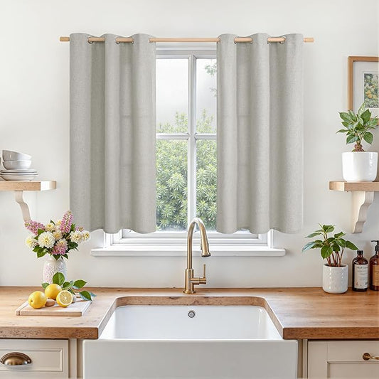 LAMIT Linen Curtains for Bedroom 40 inch Length 2 Panels, Linen Textured Light Filtering Curtain Panels Privacy Grommet Light Filtering Window Drapes for Boys Room, 2 Panels, W42 x L40, Light Grey