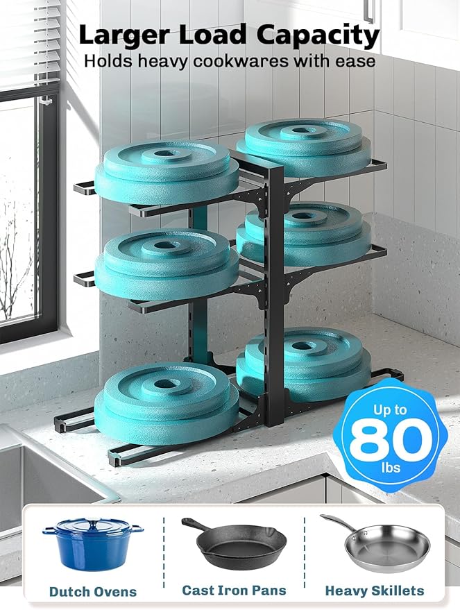 MUDEELA 6-Tier Pots and Pans Organizer Rack for Kitchen Cabinet Storage and Organization, Heavy Duty Pot and Pan Organizer under Cabinet, Adjustable Pot Organizer Rack