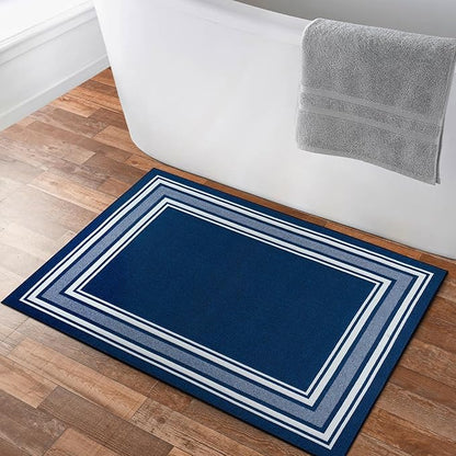 Modern Bordered Non Slip Indoor Runner Rugs for Living Room 2x3 Area Rugs for Kitchen, Rug for Bedroom, and Hallway, Stain Resistant Easy Cleaning Non Shedding Navy 2 x 3