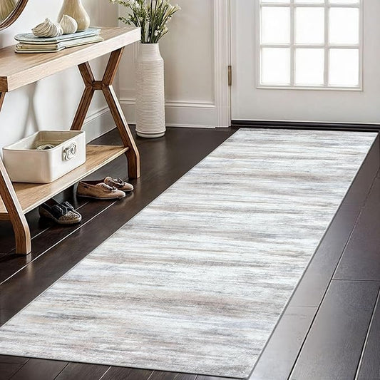 KOZYFLY Modern Abstract Kitchen Runner Rug, 2x6 Washable Rug Runner Non-Slip Soft Striped Hallway Runner Rugs, Beige Print Carpet Runner for Entryway Bathroom Laundry Room Foyer
