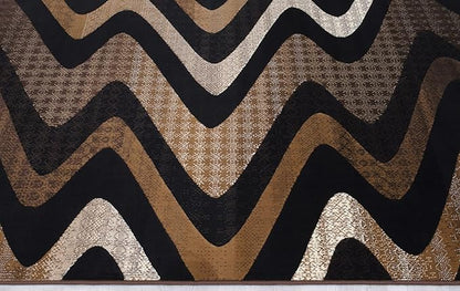 Allstar 8x10 Chocolate and Mocha Modern and Contemporary Rectangular Accent Rug with Ivory and Espresso Wavy Zigzag Design (7' 9" x 9' 8")