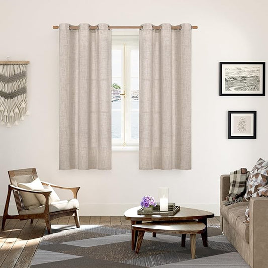 YoungsTex Natural Linen Curtains 38 Inch Width for Window Light Filtering Curtain Drapes 63 Inch Length with Bronze Grommet Privacy for Short Living Room Bedroom, 2 Panels