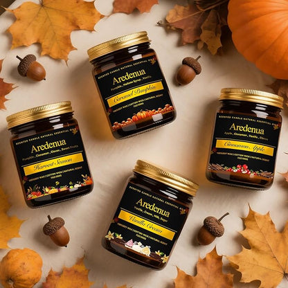 Holiday Candles Set – 4 Pack Cozy Winter Christmas Seasonal Candles Gift - Caramel Pumpkin, Cinnamon Apple, Harvest Season & Vanilla Cream, Hand-Poured Soy Candles for Christmas Cozy Winter Gifting