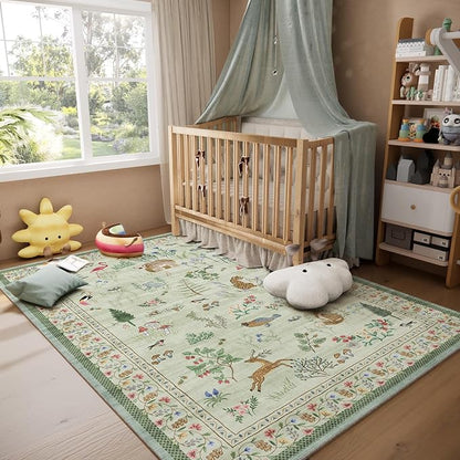 5x7 Area Rugs for Living Room: Washable Rug for Bedroom Vintage Rugs Stain Resistant Non Slip Low Pile Soft Lightweight Indoor Carpet for Kitchen Dining Room Nursery Kids Room Farmhouse