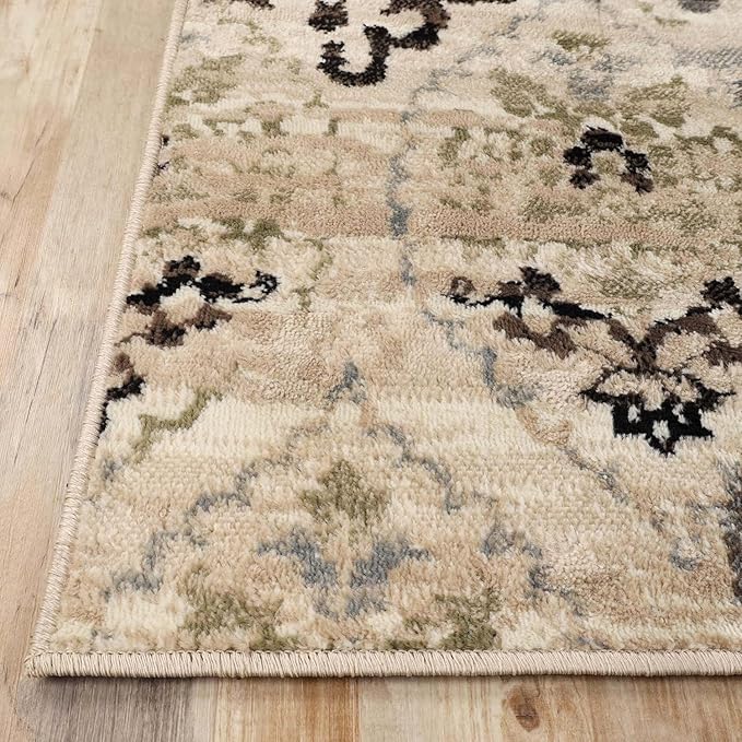 Superior Indoor Area Rug, Jute Backed, Perfect for Entryway, Office, Living/Dining Room, Bedroom, Kitchen, Hardwood Floor, Modern Floral Decor, Caldwell Collection, 6' x 9', Brown Beige