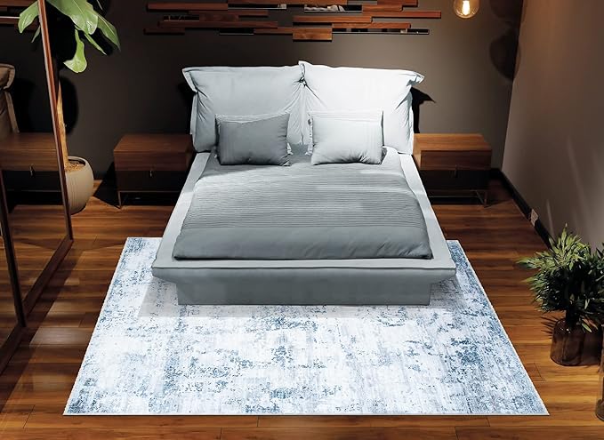 Bloom Rugs Washable Non-Slip 2x3 Rug - Blue/Gray Modern Abstract Area Rug for Living Room, Bedroom, Dining Room, and Kitchen - Exact Size: 2' x 3'