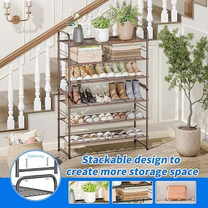 SUFAUY 3 Tier Shoe Rack, Closet Metal Shoe Rack Organizer Heavy Duty, Stackable, Bronze