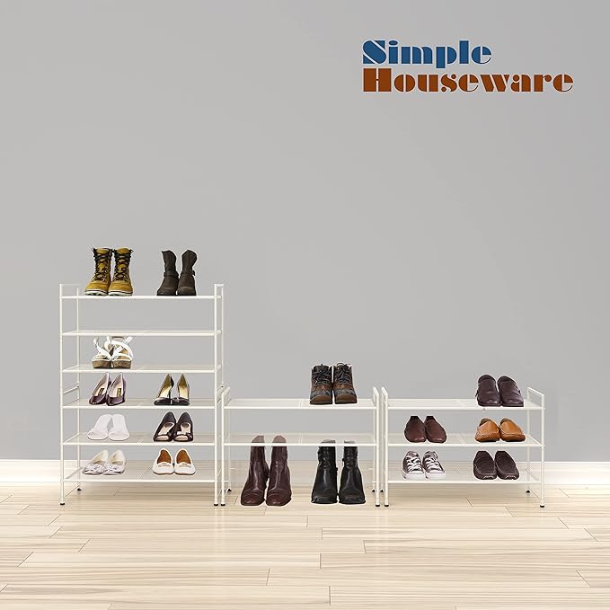 SIMPLE HOUSEWARE 3-Tier Stackable Mesh Shoe Rack, White