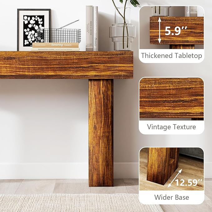 Vibe & Dine 63" Entryway Table, Farmhouse 2-Tier Console Table with U-Shaped Base, Narrow Long Wood Couch Table Behind Sofa for Living Room, Hallway, Foyer, Rustic Brown