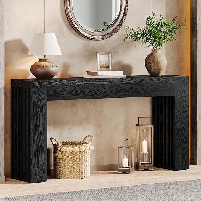 Tribesigns 59-Inch Long Wooden Console Sofa Table Behind The Couch with Vertical Slat Legs for Entrance, Hallway, Entryway, Living Room (Black)