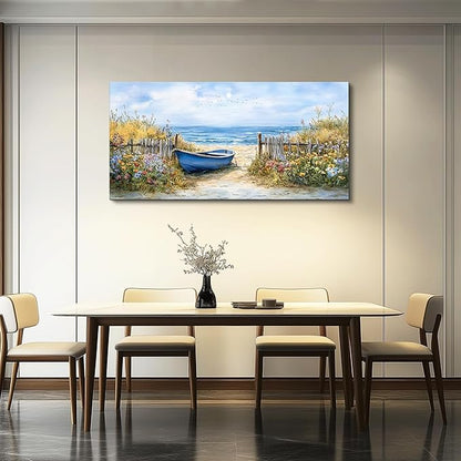QIYILEXWART Canvas Wall Art For Living Room Wall Decor For Bedroom Office Wall Decoration Sea Side Boat Landscape Painting Farmhouse Pictures Artwork Room Aesthetic Home Decor 20x40 In